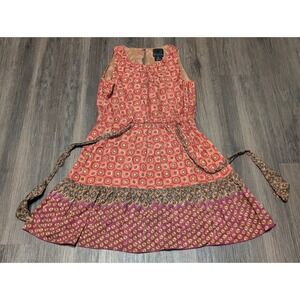 Anthropologie Anna Sui Dress Size 6 Sleeveless Orange Pink‎ Print Boho Casual
